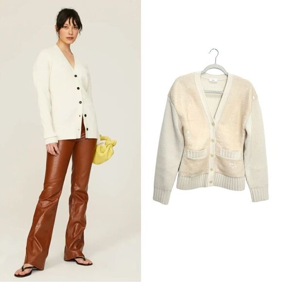 A.L.C Ellen Sequin Merino Wool Cardigan in ivory - Picture 1 of 9